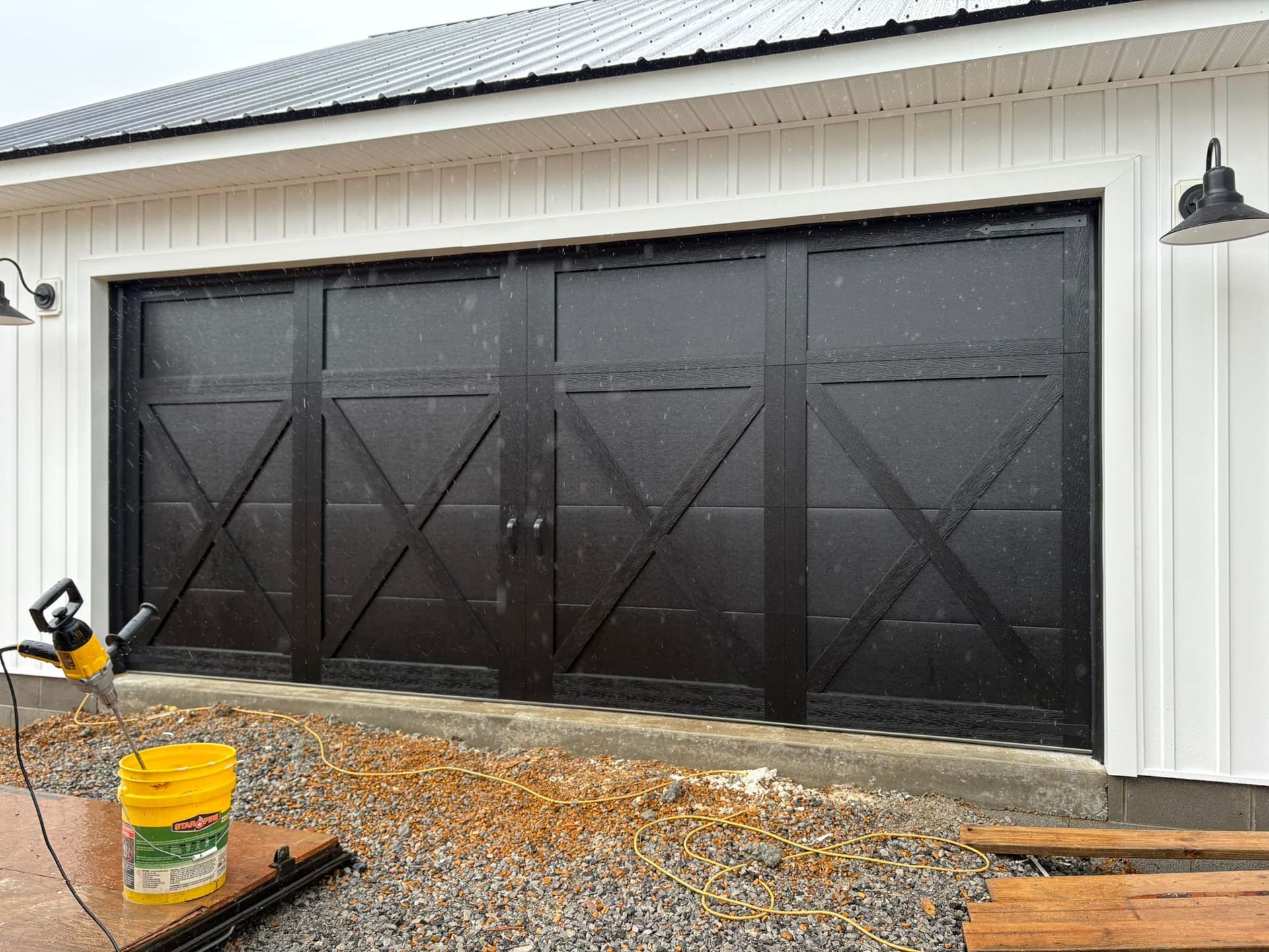 Black garage doors with an 