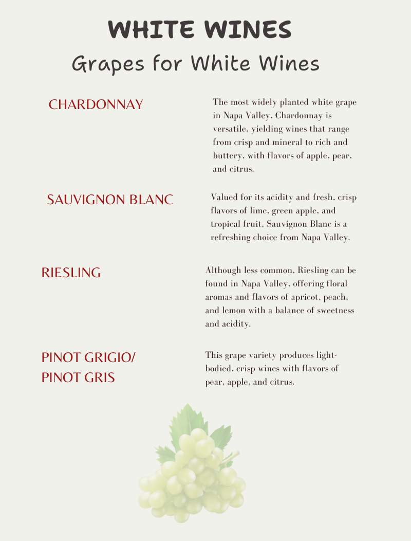 List and description of grapes that make white wine.