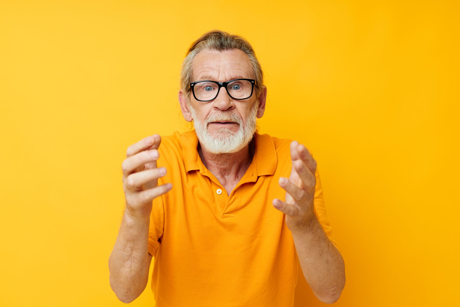 man with hands out asking a question