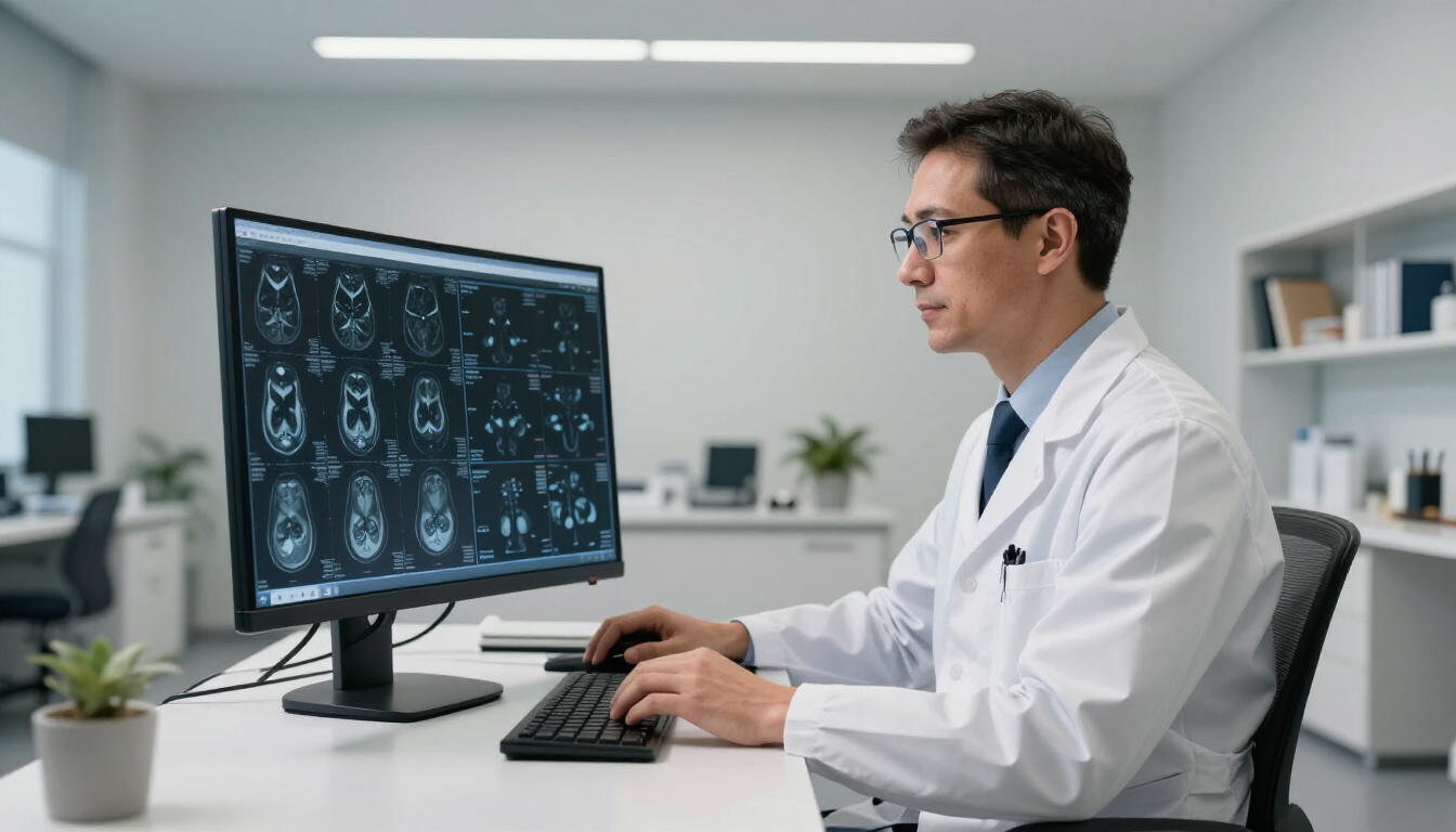 Radiologist reviewing scans