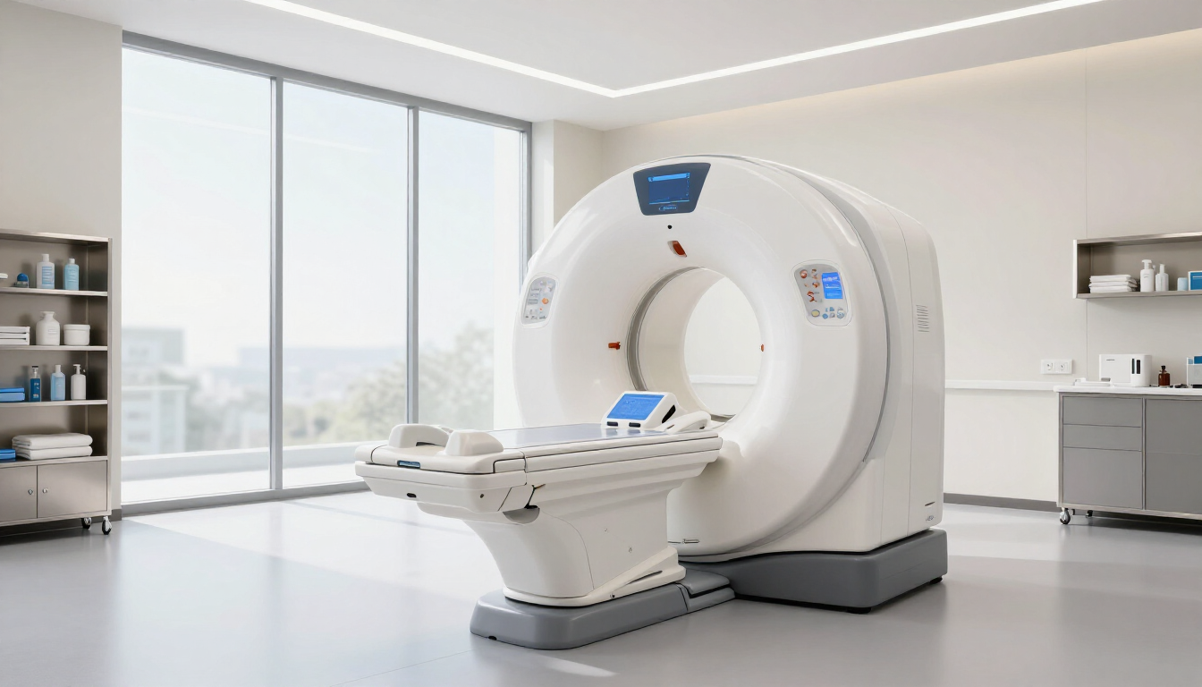 A patient speaking with a medical professional about an open MRI scan.