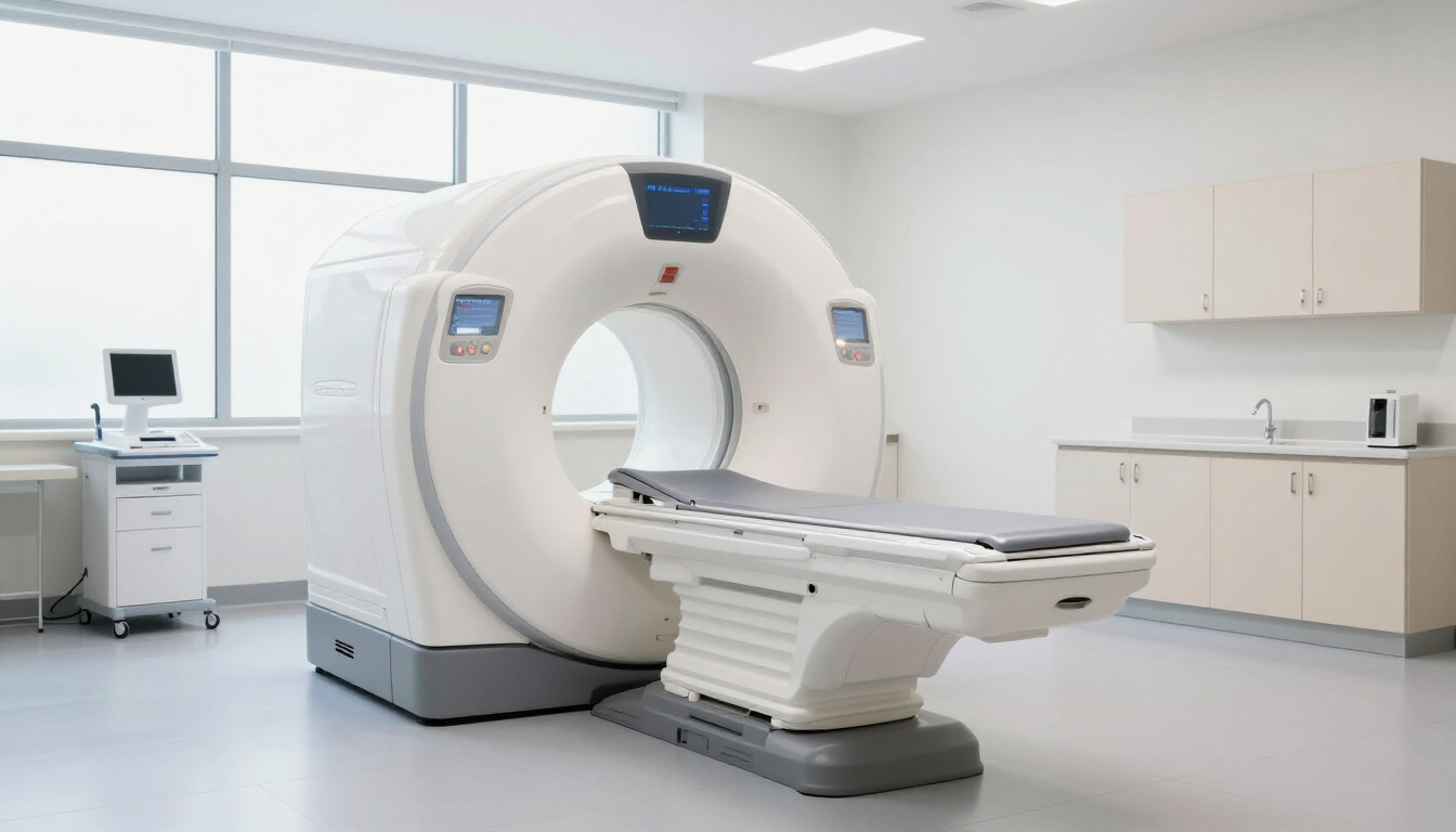 A modern MRI machine in a clean, professional medical suite.