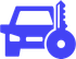 A blue car with a key attached to it