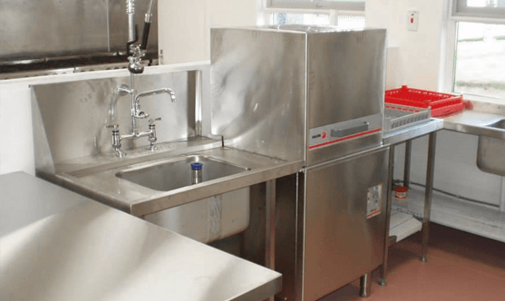 steel washing area in a commercial kitchen
