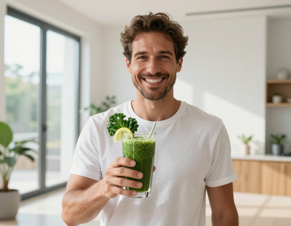 Persona mostrando resultados de un estilo de vida saludable