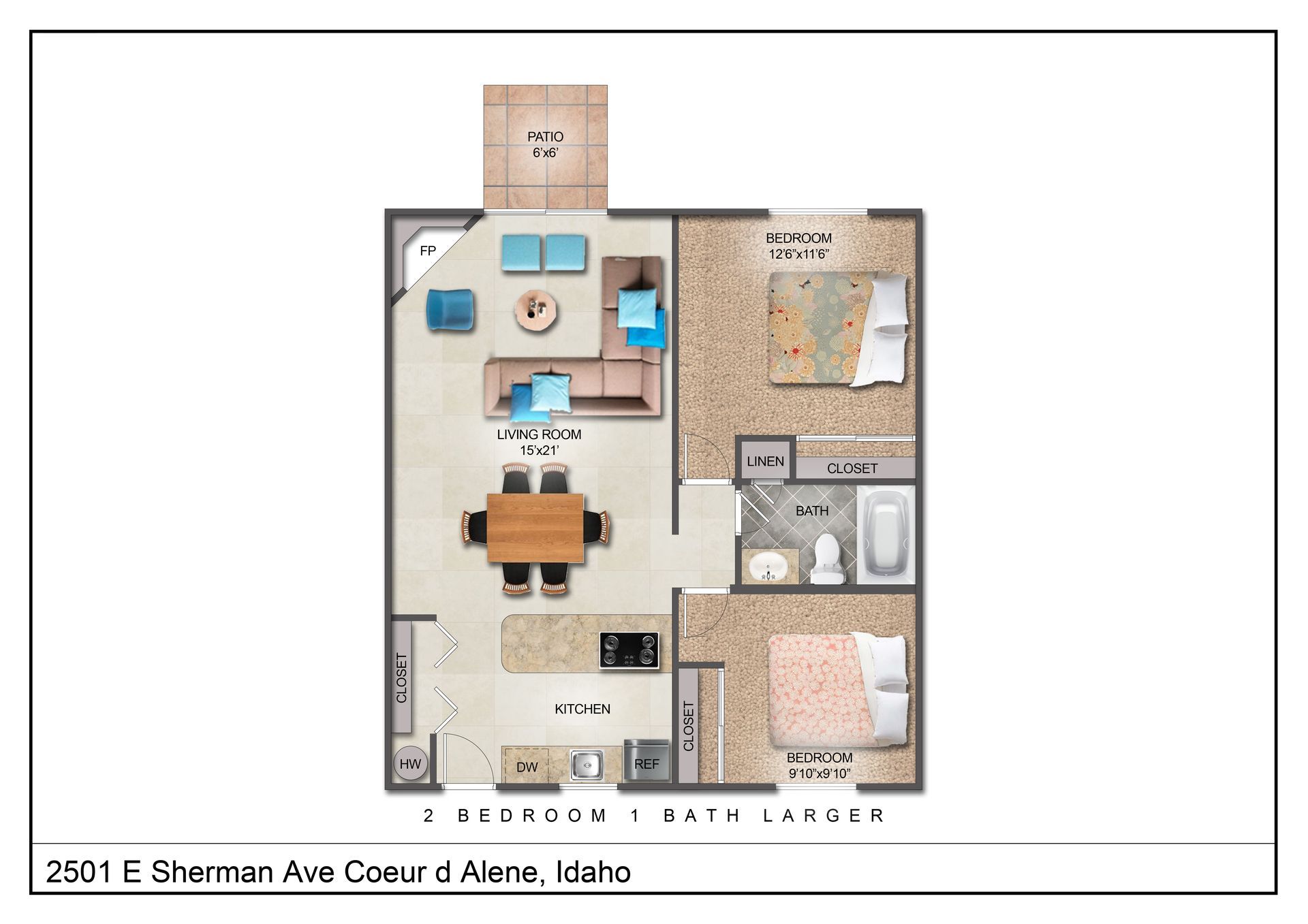 2 bed 1 bath larger unit floorplan