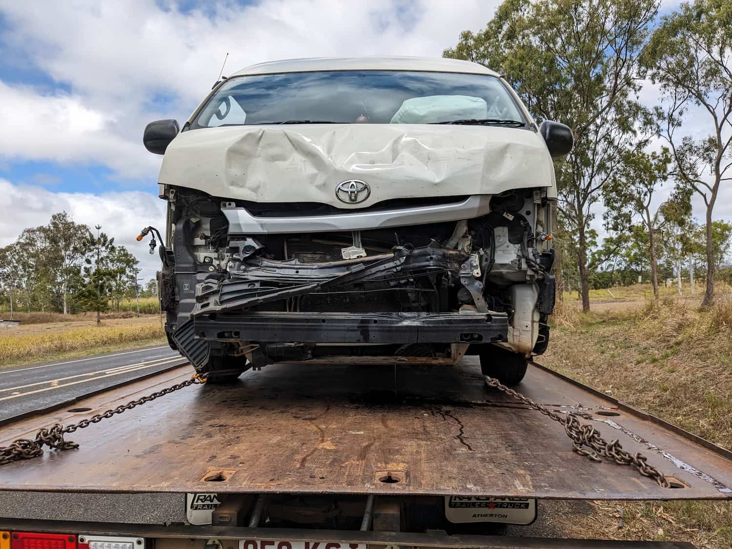 White Van Severely Damaged in a Collision — Ringtail Towing in Atherton Tablelands, QLD