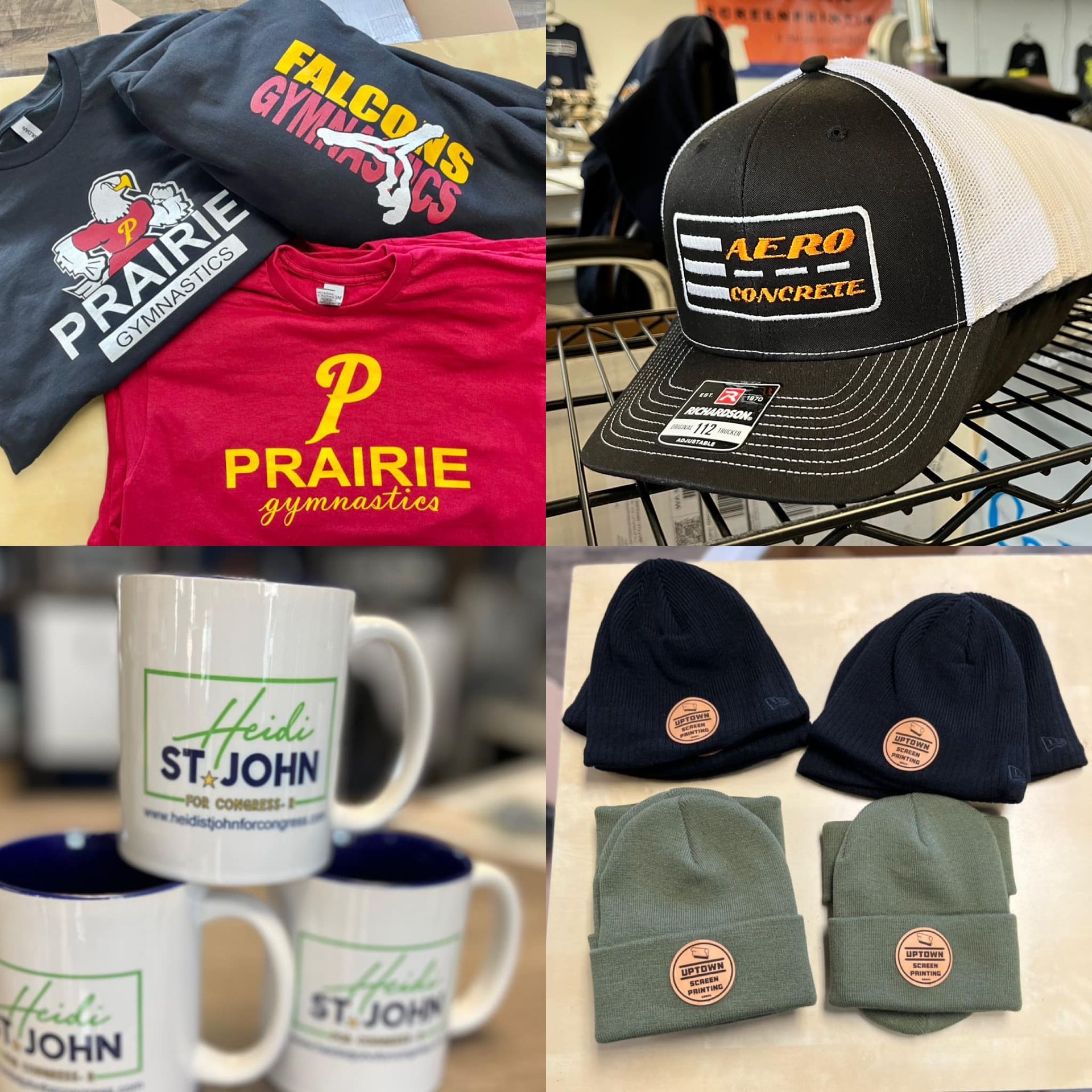 A blue bag that says uptown screen printing on it