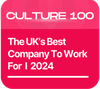 Pink and blue circular badge: Recruiter Awards 2024. Text: 