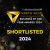 Business Desk North West Business of the Year Awards 2024 logo. Gold triangle, 