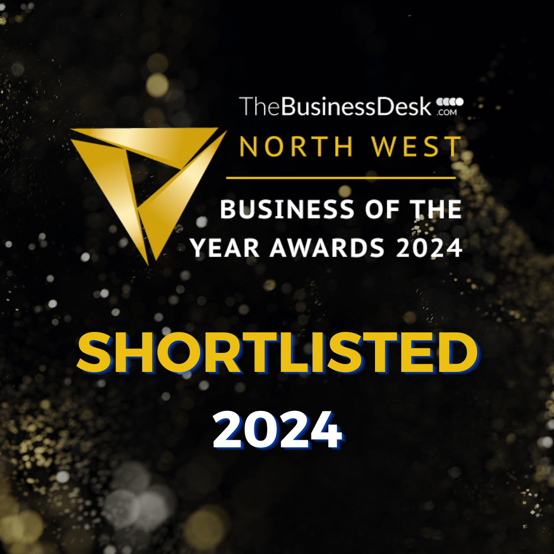 Business Desk North West Business of the Year Awards 2024 logo. Gold triangle, 