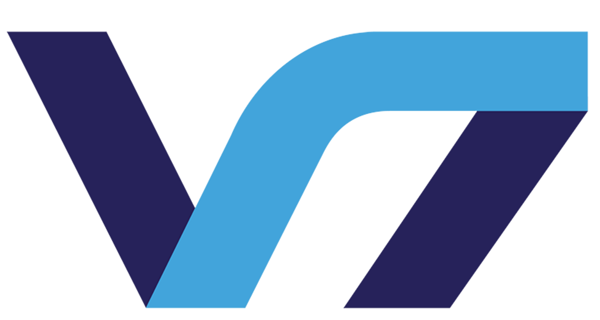 Logo with a blue and navy V shape.
