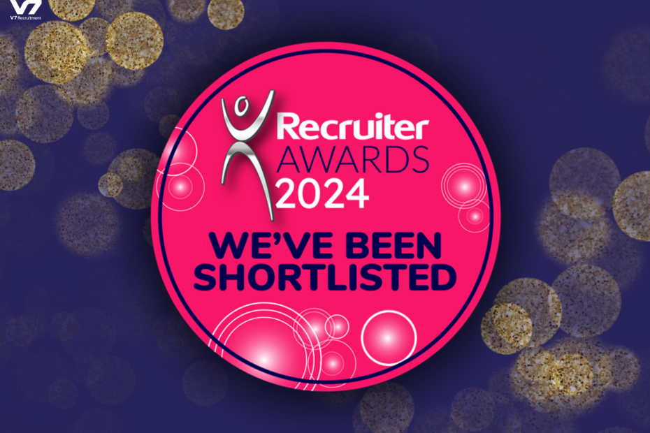 Recruiter Awards 2024 logo: Pink circle with white text