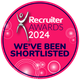 Pink and blue circular badge: Recruiter Awards 2024. Text: 