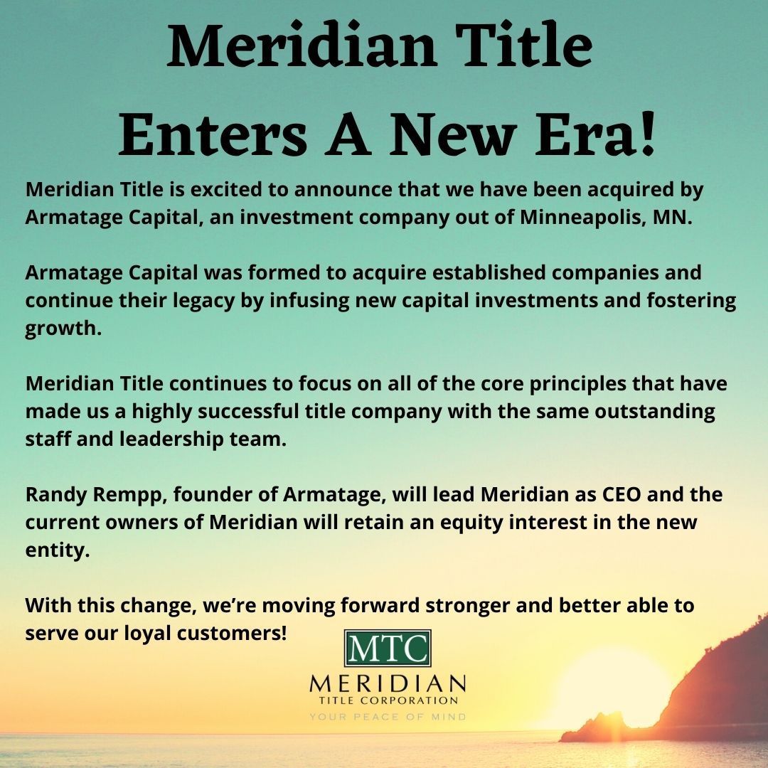 A poster that says meridian title enters a new era