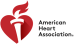 The american heart association logo is a red heart with a torch on it.