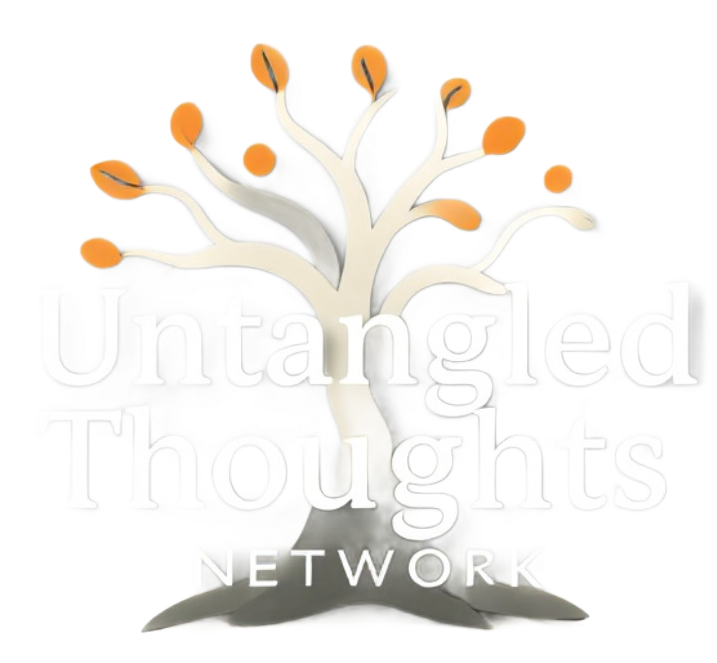 White tree with orange leaves and "Untangled Thoughts Network" text.