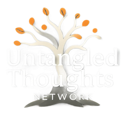 White tree with orange leaves and "Untangled Thoughts Network" text.
