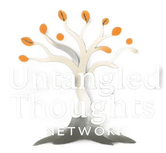 White tree with orange leaves and "Untangled Thoughts Network" text.