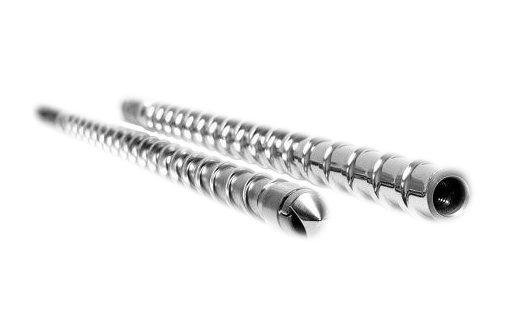 Due viti metalliche sono posizionate una accanto all'altra su una superficie bianca.