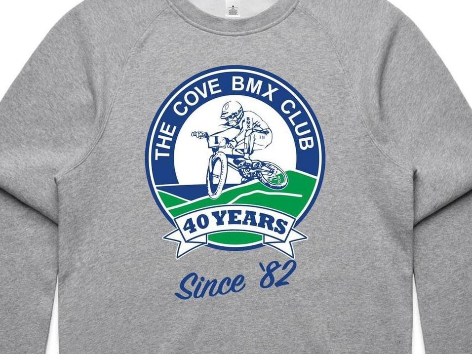 A sweatshirt that says the cove bmx club 40 years since 82