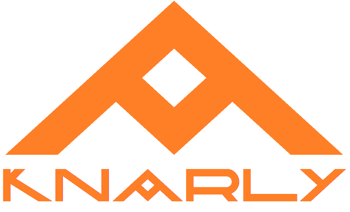 A knarly logo with an orange triangle on a white background