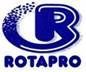 A blue and white logo for a company called rotapro.