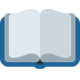 An open book with a blue cover on a white background.