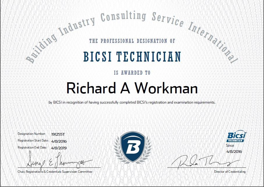 A building industry consulting service international certificate for richard a workman