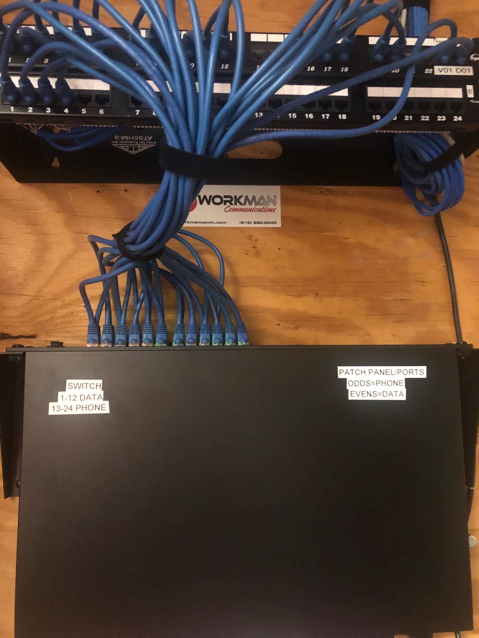 A bunch of blue wires are connected to a black box