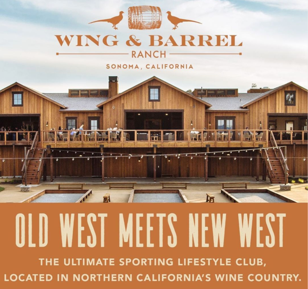 An advertisement for wing & barrel ranch in sonoma california