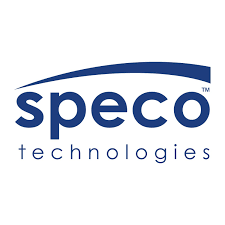 The speco technologies logo is a blue and white logo on a white background.