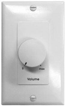 A white wall mounted volume control on a white wall.