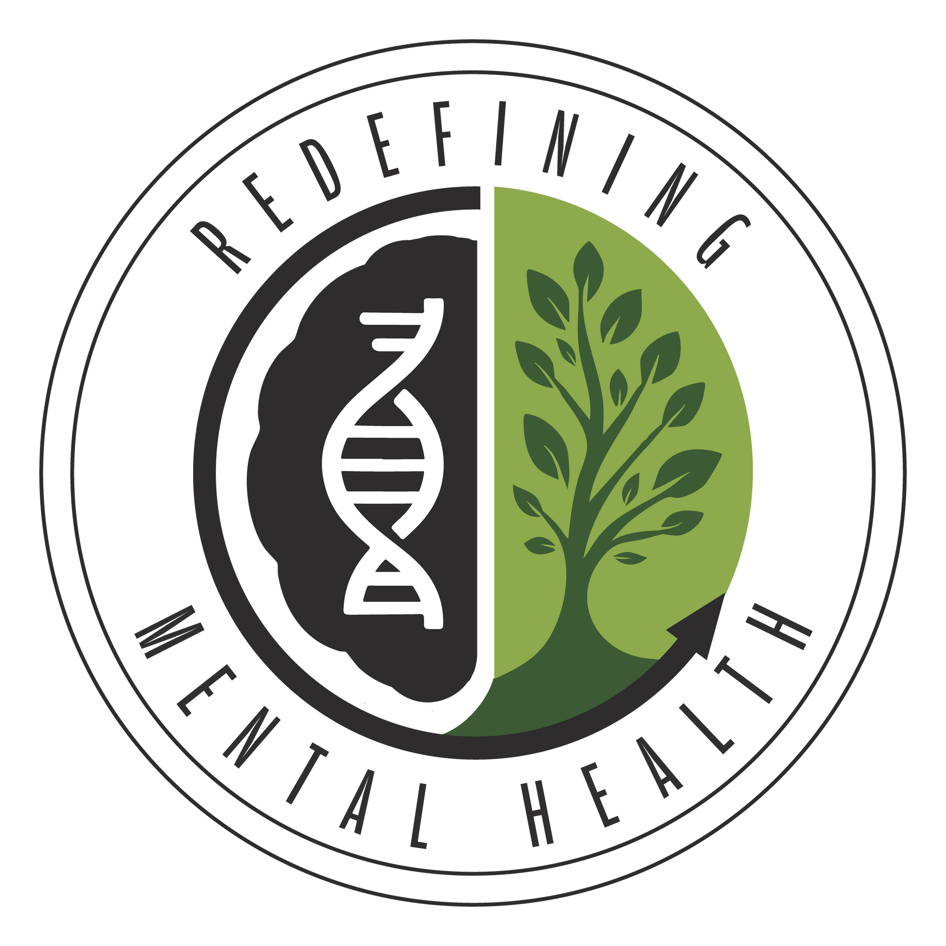 Logo: half brain with DNA, half tree in green, text 