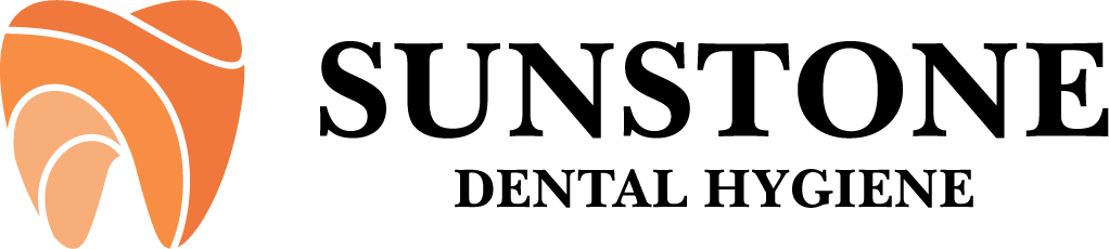 Sunstone Dental Hygiene logo in orange and black with stylized sun icon