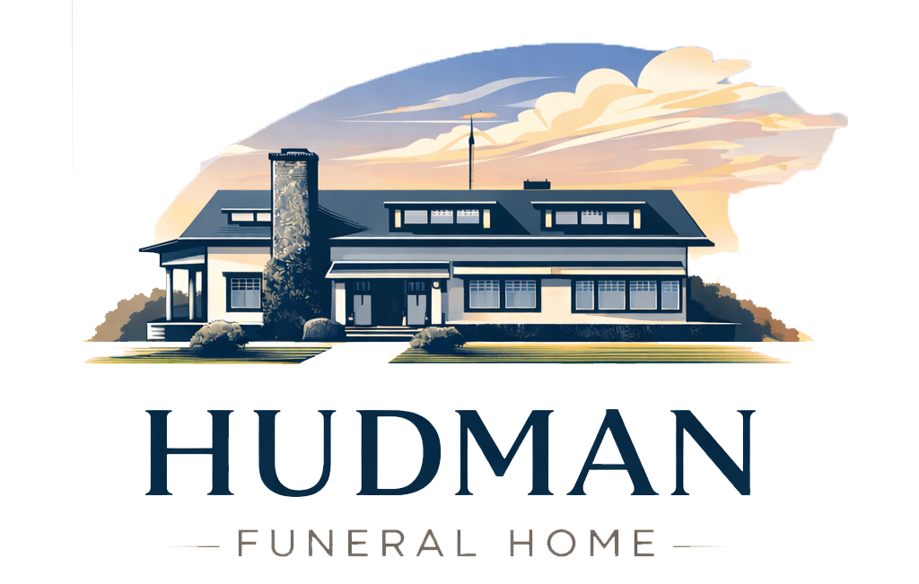 Black text on a white background reads "HUDMAN" above a horizontal line, with "FUNERAL HOME" below.