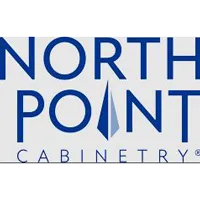 A blue and white logo for north point cabinetry.