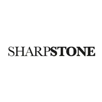 A black and white logo for sharpstone on a white background.