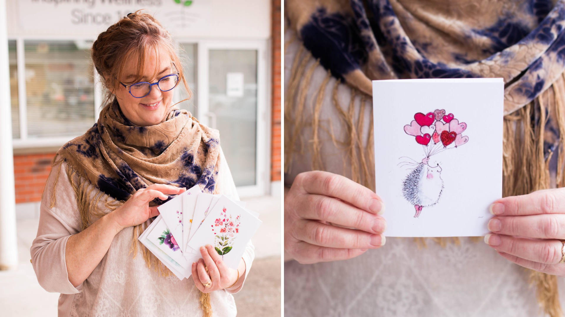 Allison with the greeting cards she painted