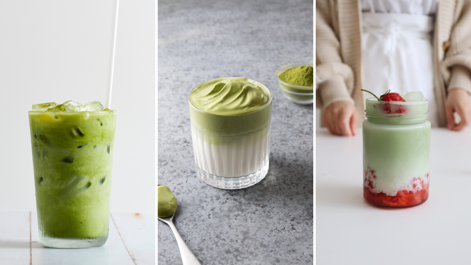 Iced Matcha Latte 3 Ways: Traditional, Whipped, & Strawberry