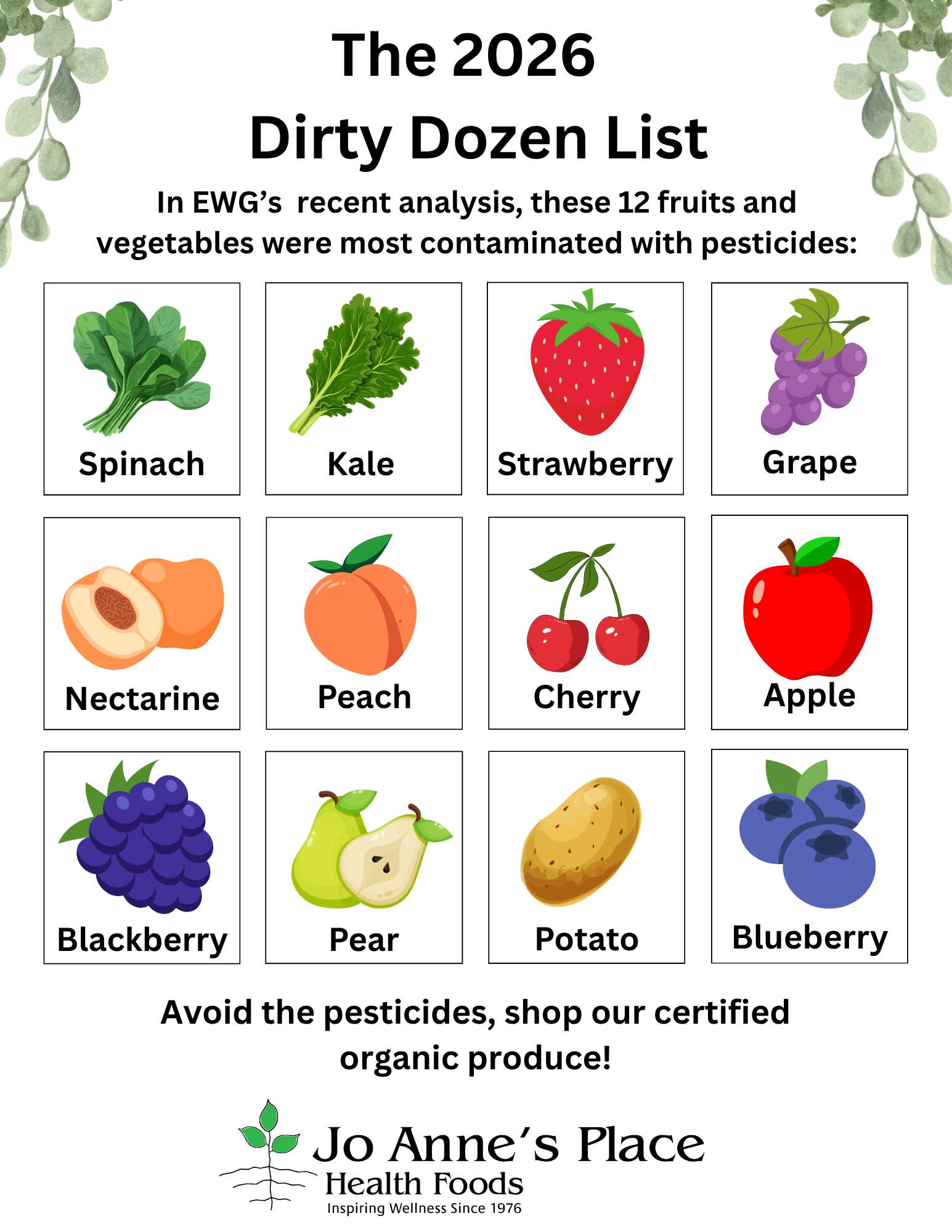 A table showing of the Dirty Dozen for 2025
