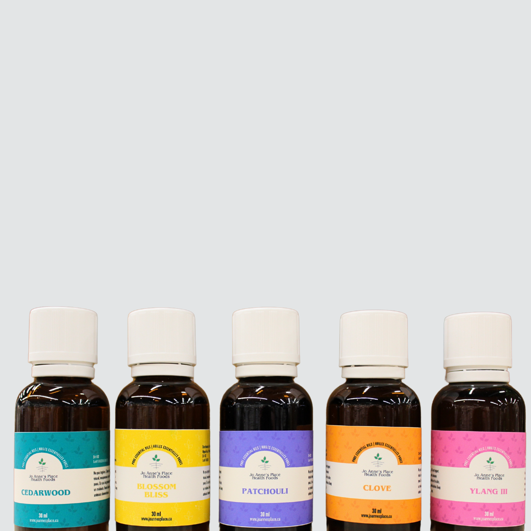 Various bottles of Jo Anne's Place Essential Oils