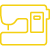a yellow icon of a sewing machine on a white background .