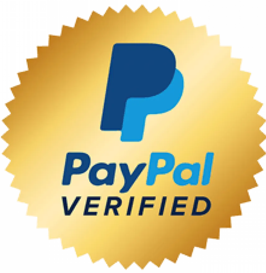 A gold paypal verified seal on a white background