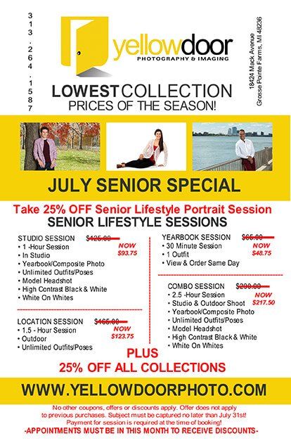 a yellow door advertisement for july 's senior special
