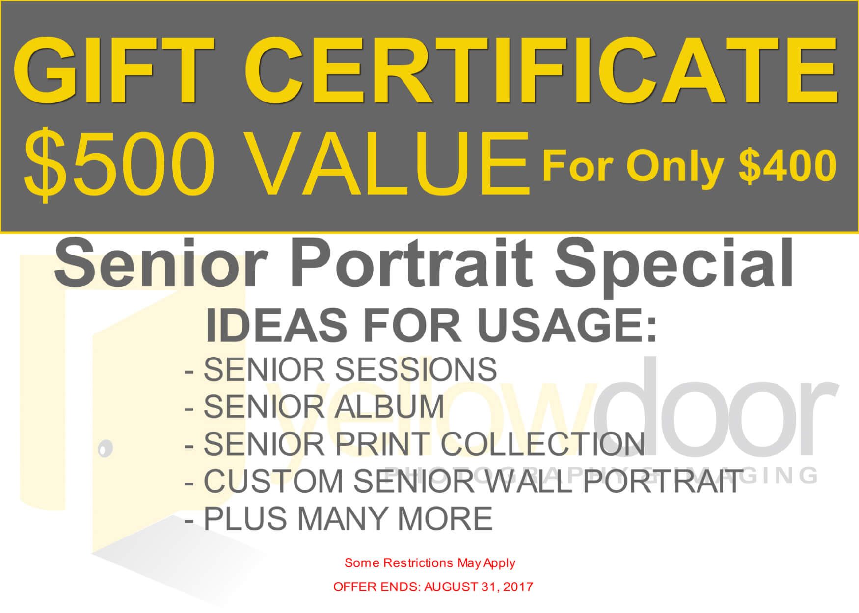 a gift certificate for $ 500 value for only $ 400