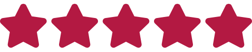 Five solid dark pink stars arranged in a row, representing a five-star rating.