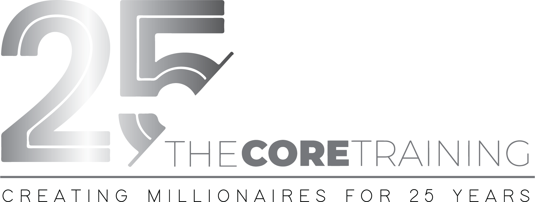 25th anniversary logo for The Core Training in silver and black on a white background