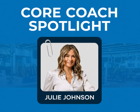 Core Coach Spotlight graphic with Julie Johnson portrait on blue background