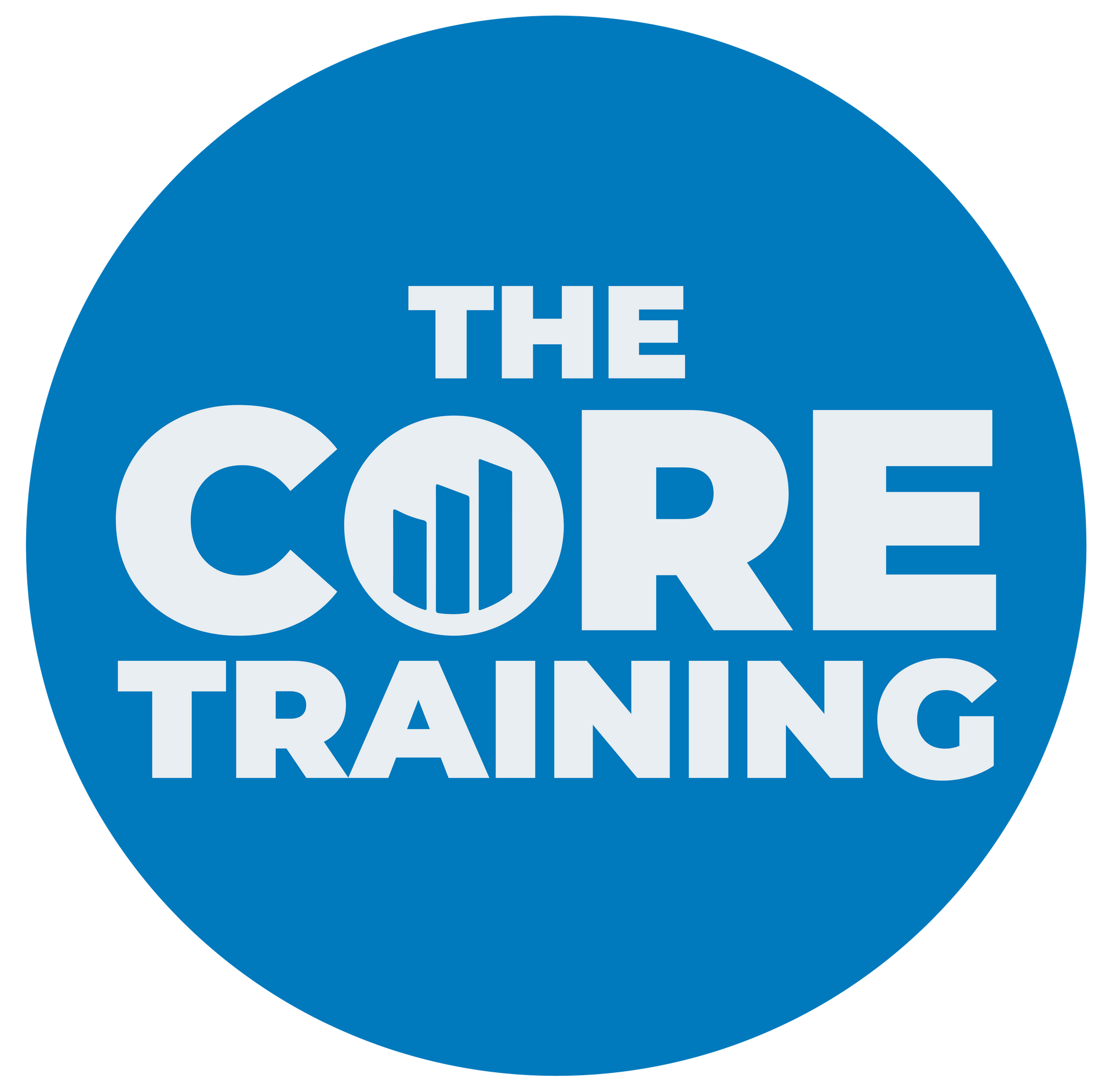 Blue circular logo with “THE CORE TRAINING” in white text and a bar chart icon inside the O